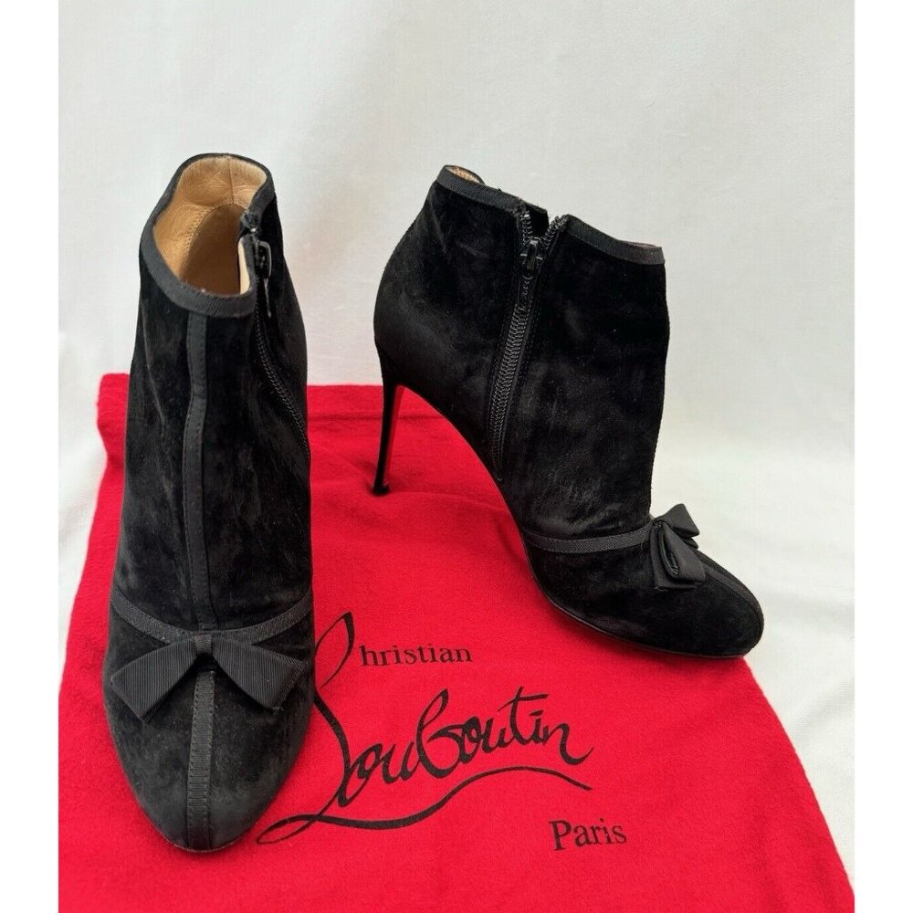 Christian Louboutin Women's  Ankle Boots Pump Round Toe With Bow  Black Size 36